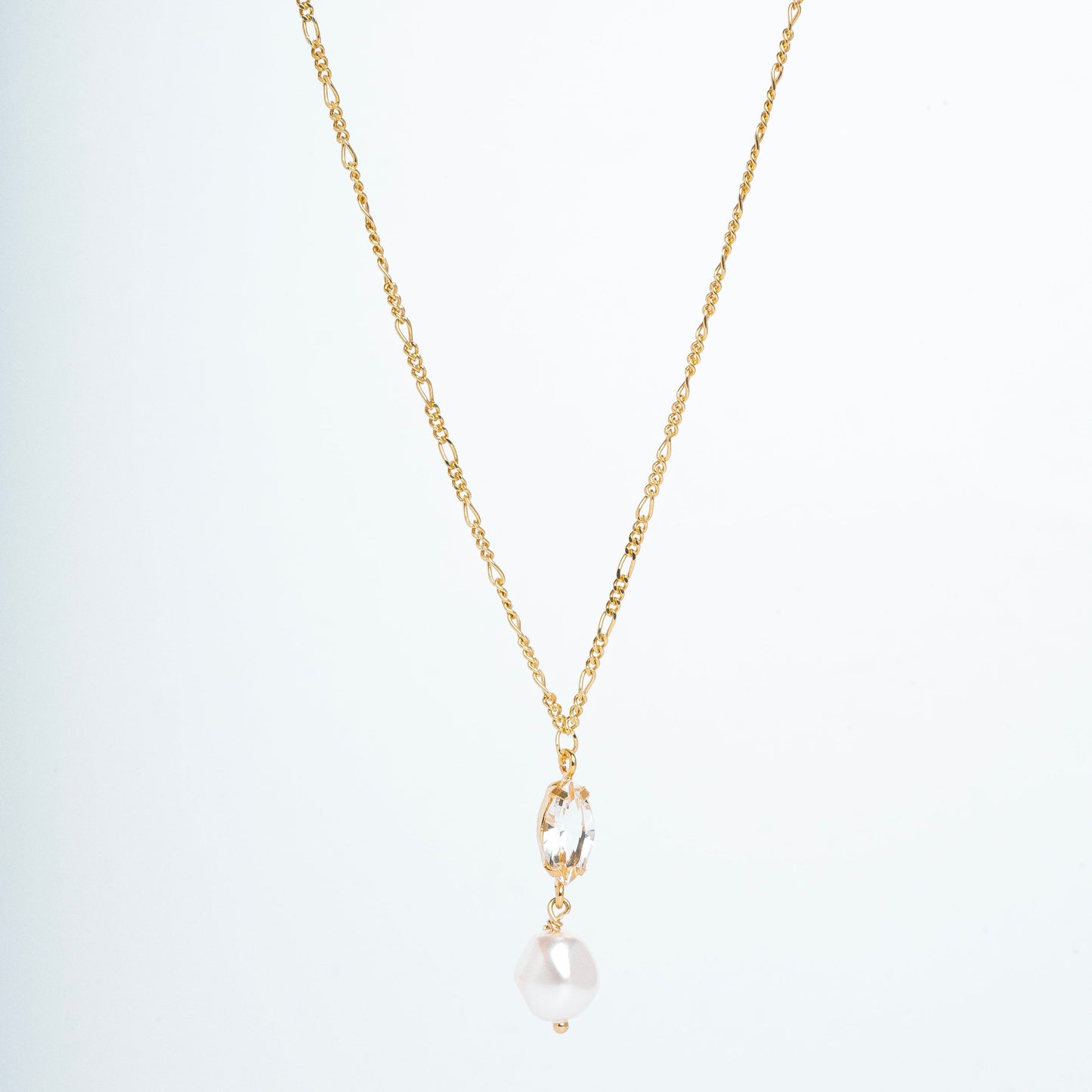 MAYA SHORT NECKLACE - Pearl with clear Crystal