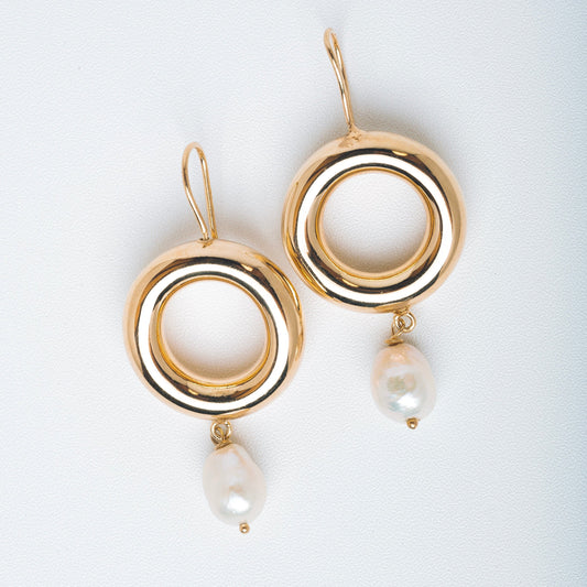 VIVIAN ROUND EARRING - Sterling silver / 18k Gold-plating, Pearls