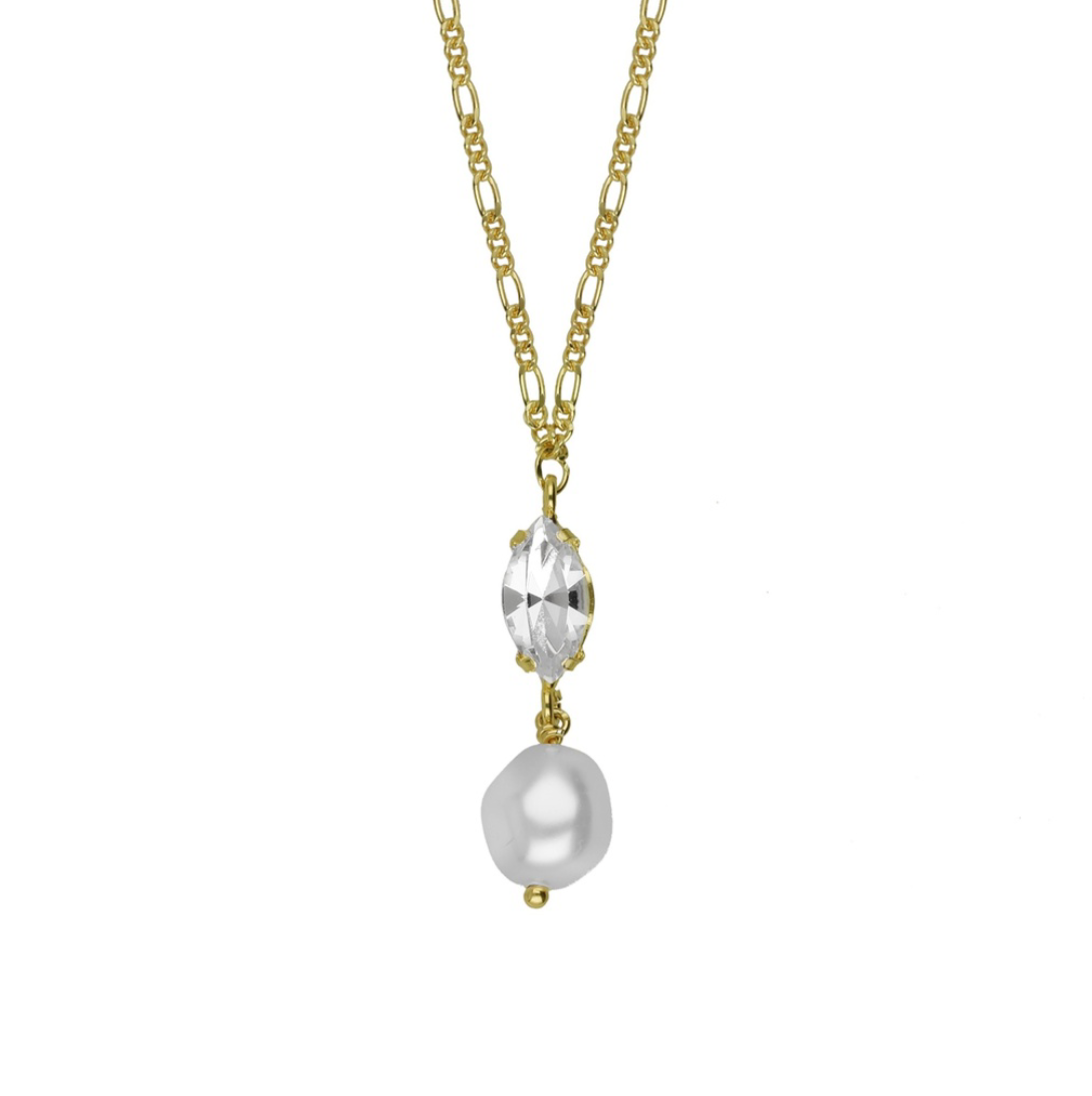 MAYA SHORT NECKLACE - Pearl with clear Crystal