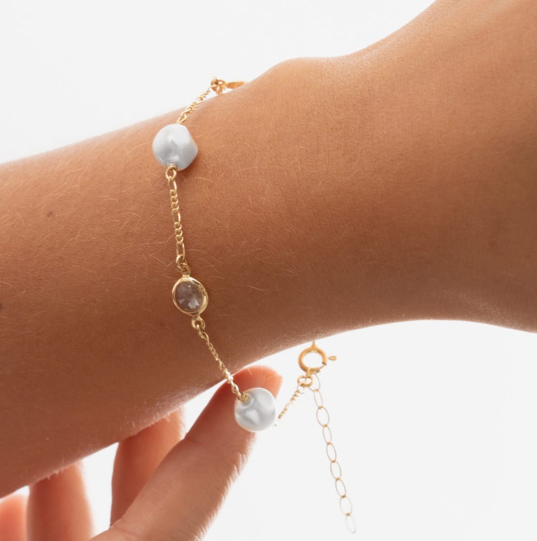 PULSERA MAYA - Perlas con Cristales transparentes